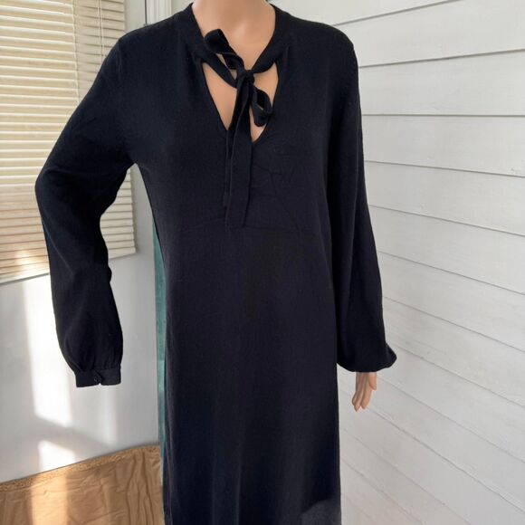Morgan McFeeters Black Dress Long Sleeve Neck Bow M Viscose Angora Cashmere Wool - Picture 2 of 7